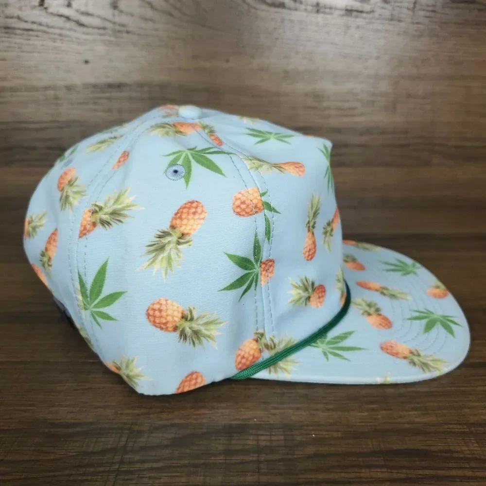 Tropical Pineapple Strapback Hat Cap Light Blue Rope Bill Green‎ Leaf New
